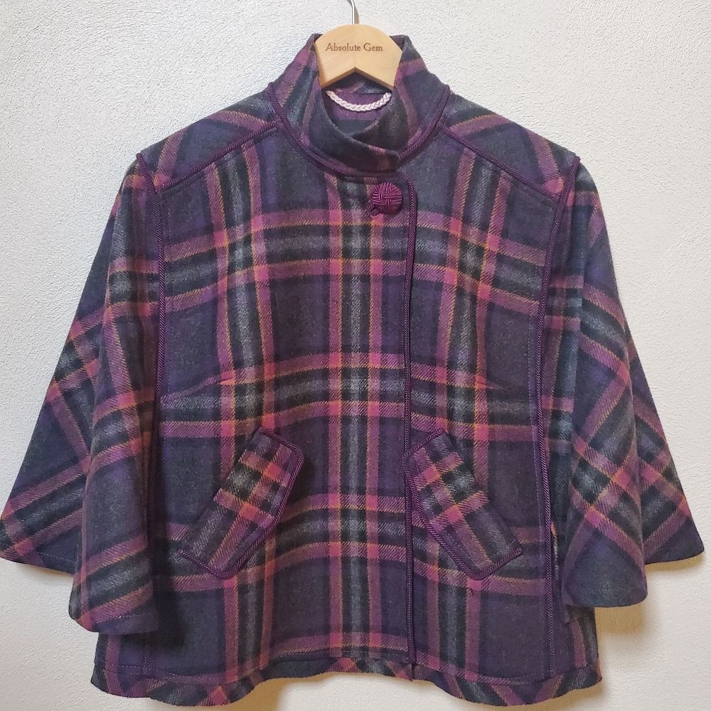 The Limited purple plaid wool blend cape jacket coat Academia Sherlock SZ small